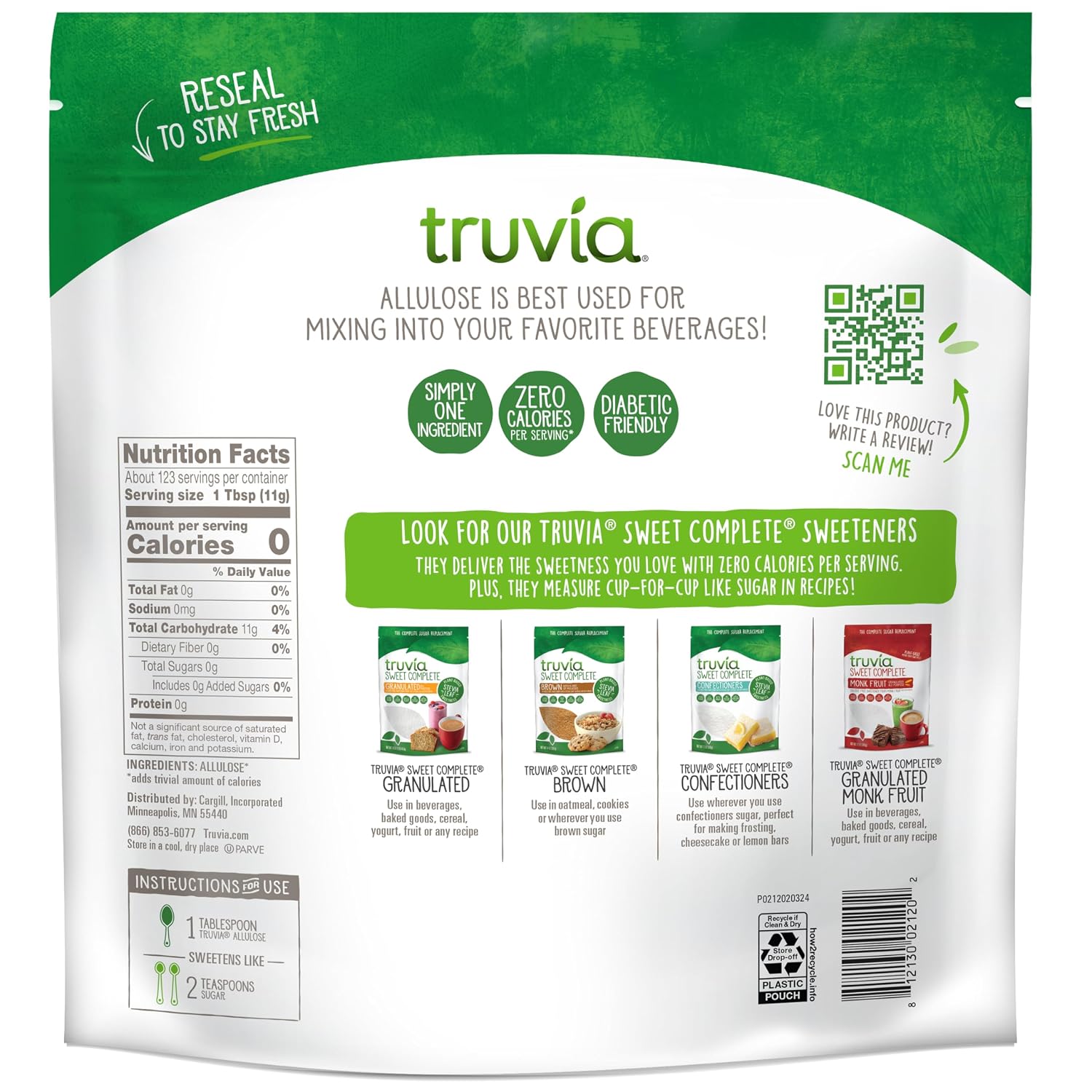 Truvia Allulose Calorie-Free Sweetener Bag